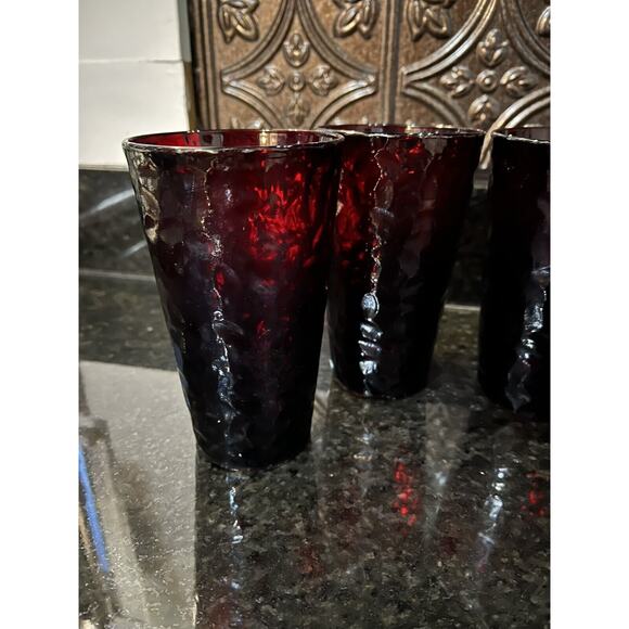 Arcoroc France Glasses Tumblers Ruby Red Vercors Hammered 4 Vtg - Picture 5 of 12